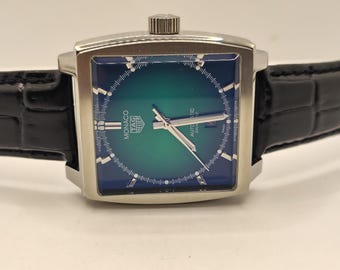 Vintage Monaco Automatic Green Dial Date Indicator Faux leather Strap Men's Wrist Watch