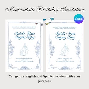 Minimalistic Baby Blue & White Digital 5x7 in. Invitation in Spanish and English, Instant Download