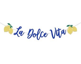 Guirlande La Dolce Vita Citrons | Décoration Italienne Bleu & Jaune | Bannière Anniversaire Méditerranéenne