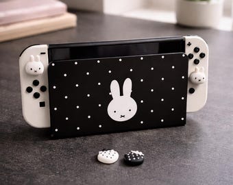 Cute Cartoon Bunny Nintendo Switch 2 / OLED Case, Kawaii Rabbit Nintendo Switch Cover, Joy-Con Thumb Grip Set