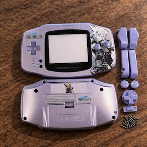 Custom Game Boy Advance Shell Silver, Final Fantasy Inspired Design Case, GBA Console Housing Replacement