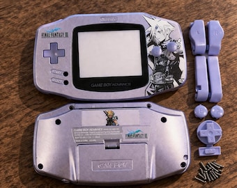 Custom Game Boy Advance Shell Silver, Final Fantasy Inspired Design Case, GBA Console Housing Replacement