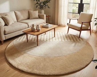 Handgetufteter Wollteppich, Neutral Beige Moderner, weicher Plüsch-Wohnzimmerteppich