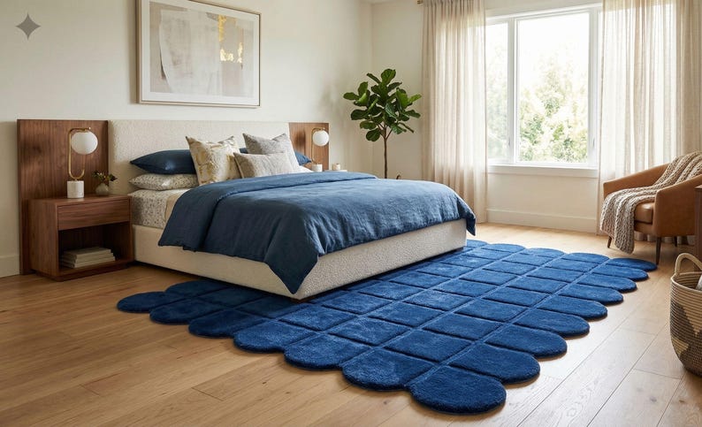 giving the room a designer and artistic feel. Perfect for living rooms, bedrooms, studios, and modern apartments, this handmade rug enhances interior aesthetics while providing