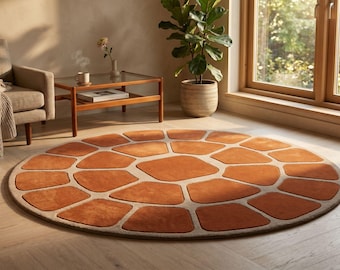 Moderner runder Terrakotta-Teppich - Handgetufteter abstrakter Wollteppich, organischer Teppich, minimalistischer Boho-Wohnzimmerteppich, Sondergröße