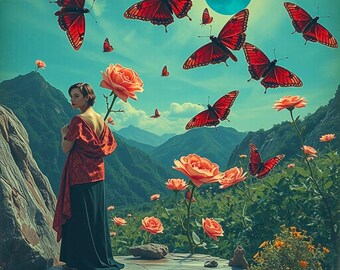 Nature Goddess | 2 Red Butterfly Artworks | Printable Wall Art (Digital Download)