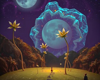 Fantasy Landscapes | 6 Giant Teal Flower Otherworldly Botanical Garden Wall Art (Digital Download)