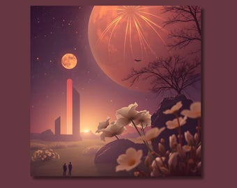 Fantasy Landscapes | 2 Crimson Moon Sci-Fi Printable Wall Art (Digital Download)