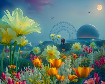 Fantasy Landscapes | 4 Vibrant Utopian Yellow Meadow Wall Art (Digital Download)