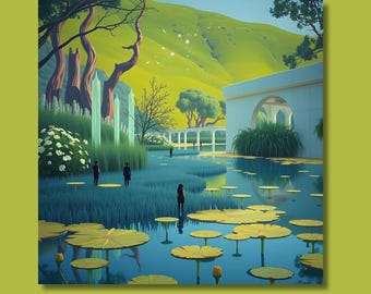 Bio-architecture | 4 Solarpunk Surreal Green Valley | Printable Wall Art (Digital Download)