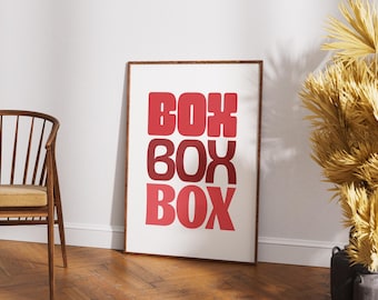 Kultiges Formel1 Boxenstopp-Poster Box Racing F1 Print Motorsport Zitat Künstlerisches Design Premium Rot Radio für Erwachsene Dekor