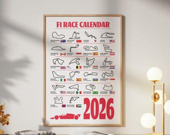 AKTUALISIERT 2026 F1 Kalender Poster 22 Rassen Moderner Formel-1-Zeitplan Grandprix Renntermine 2026 Saison-Druck Ungerahmt