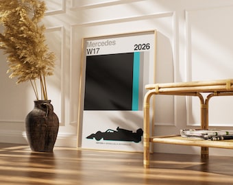 Mercedes W17 Minimalistisches F1 Poster, Saison 2026 Livery, George Russell, Kimi Antonelli Print