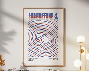 Silverstone Rennstrecke Ungerahmter Druck F1 British Grandprix Minimalistisches Poster Line Art Modernes Streckenposter