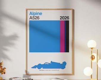 Alpines minimalistisches Poster F1 Team Livery Wall Art 2026 Saison Teamfarben Formel 1 Print | Pierre Gasly, Franco Colapinto Decor