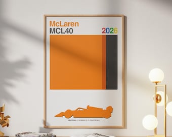 McLaren Minimalistisches Poster F1 Team Livery Wall Art 2026 Saison Teamfarben Formel 1 Print | Lando Norris, Oscar Piastri Poster