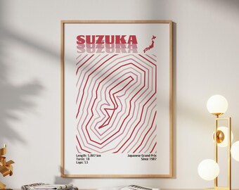 F1 Suzuka Rennstrecke Wandkunst: Bauhaus Formel 1 Japan Grandprix Poster (A4-A1)