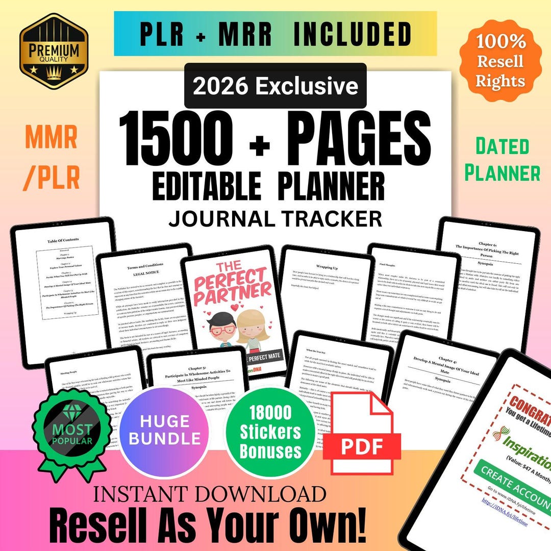 1500 Editable Planner Bundle PLR MRR 2026 Dated Digital Planner Journal ...