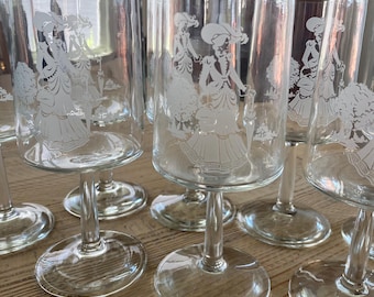 Vintage Set of 8 Avon Etched Victorian Lady “MrsAlbee” Stem Wine Glasses