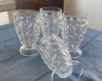 Lot de 4 verres à jus Jeanette vintage en verre, empreintes de pouce, 4,5 pouces