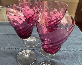 Vintage Cranberry Optic Swirl Vinglas 20 cm – Set om 4