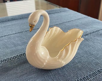 Vintage Lenox Ivory Schwan Dish: 24k Goldrand, Bone China Figur (13x10,5 cm)