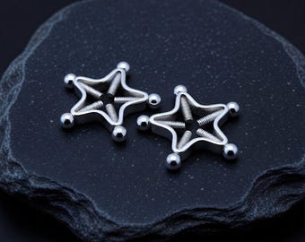 Surgical Steel Star Shaped Nipple Clips Faux Piercing Jewelry Screw Detail Sexy No Piercing Breast Style Comfort Fit Silver