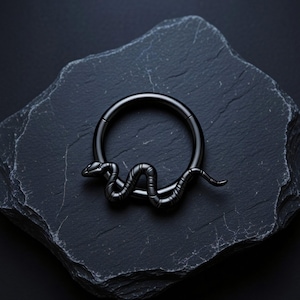 Kirurgiskt stål Twisted Snake Daith Clicker Ring Svart Septum Näsöronpiercing Smycken Hållbar Säker Passform Kroppstillbehör Svart