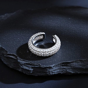 Silver Plated Thick Clear CZ Dainty Wrap Cartilage Hoop Clip-On Conch Ear Cuff Ear Jacket No Piercing Stacking Looks Silver