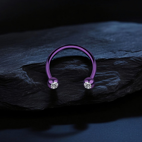 Surgical Steel Purple Horseshoe Ring Clear CZ Circular Barbell Nose Hoop Tragus Cartilage Piercing Jewelry Stylish Fit Purple