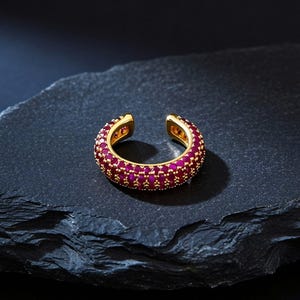Gold Plated Thick Style Purple CZ Wrap Around Ear Jacket Dainty Helix Hoop Minimalist Ear Clip Jewelry Material Modern Stacked Looks Gold