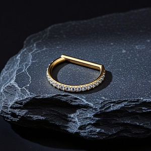 Anello clicker a forma di D in titanio F136 con zirconi, gioiello per orecchino Helix Huggie Rook Narice Conch, accessorio per piercing stile oro