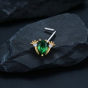 Gold Plated Frog Style L Shaped Nose Ring Stud Zirconia Diamond Accent Tiny Delicate Piercings Jewelry Accessory Gold