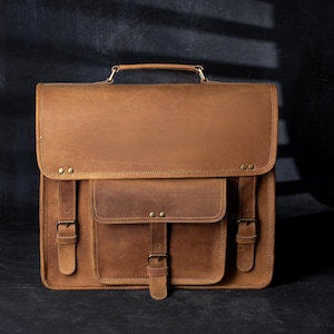 Handmade Brown Genuine Leather Laptop Bag 17 Inch Large Capacity Travel Briefcase Durable Cowhide Computer Bag