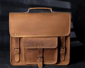 Handgefertigte braune Echtleder-Laptoptasche 17-Zoll-Großraum-Reiseaktentasche Langlebige Rindsleder-Computertasche