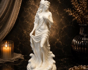 Statue d'Aphrodite, déesse grecque de l'amour, sculpture de la mythologie grecque, décoration coquillage, statue de Vénus, décoration d'autel païen, figurine de déesse