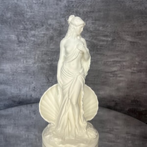 Front view real photo
Front view of Venus goddess statue with shell background detail and elegant flowing design. White Aphrodite sculpture inspired by Greek and Roman mythology, feminine home decor, mythology figurine, altar decor, aesthetic shelf styling, spiritual decor, romantic goddess statue, detailed PLA sculpture, collectible mythology art piece.