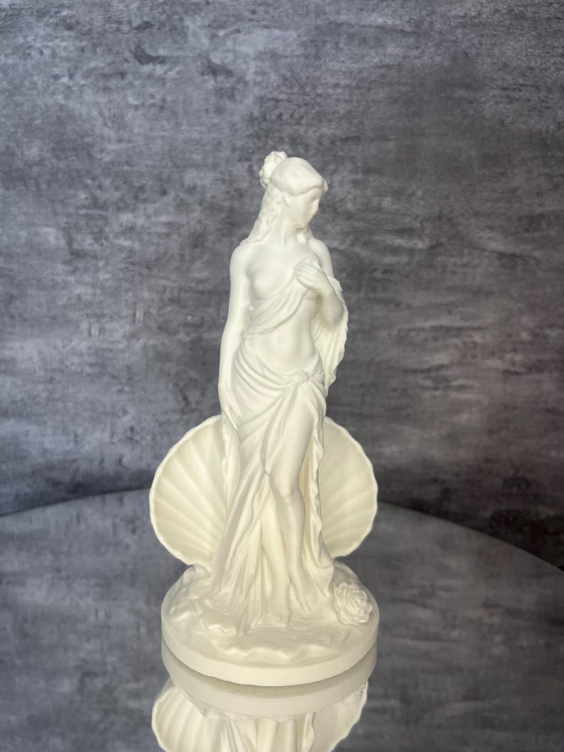 Front view real photo
Front view of Venus goddess statue with shell background detail and elegant flowing design. White Aphrodite sculpture inspired by Greek and Roman mythology, feminine home decor, mythology figurine, altar decor, aesthetic shelf styling, spiritual decor, romantic goddess statue, detailed PLA sculpture, collectible mythology art piece.