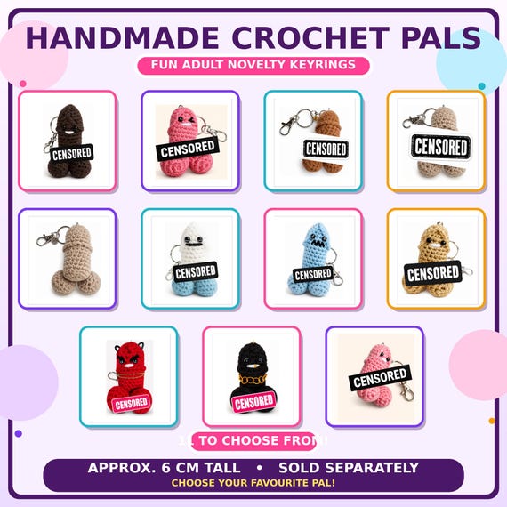 A hand-crocheted rude novelty keychain — tiny, handmade, unambiguously cheeky, and exactly the kind of thing that makes someone snort-laugh at a gift exchange.