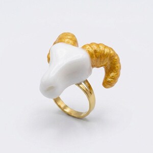 Animal Statement Ring, 2027 Year of the Goat Jewelry, Adjustable Handmade Polymer Clay Ring