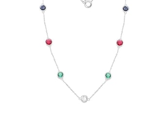 Collar con múltiples piedras preciosas, chapado en oro de 14 quilates, collar colorido con engaste de bisel, ajustable de 14 a 18 pulgadas, delicado regalo de joyería arcoíris para mujer.