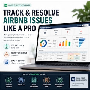 Airbnb Issue Tracker Spreadsheet | Property Management System | Guest Complaint & Maintenance Log | STR Host Tool