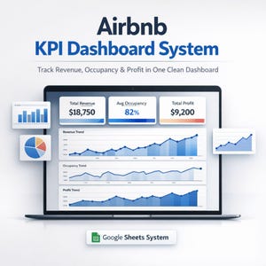 Foglio di calcolo per la dashboard KPI di Airbnb, strumento di monitoraggio delle analisi degli affitti, strumento per il calcolo dei profitti e dei ricavi da occupazione, sistema di gestione delle prestazioni degli affitti a breve termine, modello per Fogli Google
