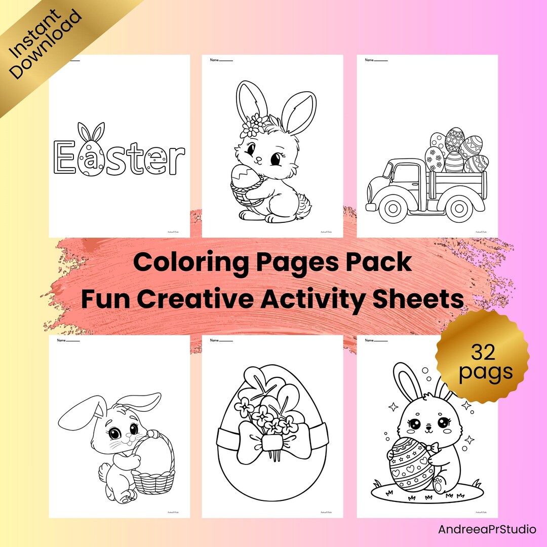 Easter Coloring Pages Pack, Kids Printable Set, Fun Spring Activity ...