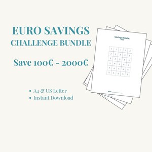 Euro Savings Challenge Bundle Printable – 100-2000 Euro Money Saving Tracker – Cash Stuffing Challenge – A4 & US Letter – Instant Download