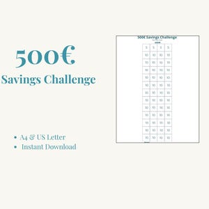 500 Euro Savings Challenge Printable, 52 Week Savings Challenge, Money Saving Tracker PDF, A4 US Letter, Instant Download