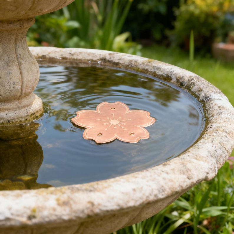 Purificador de disco de cobre para bebedero de pájaros, limpiador de placa de cobre con forma de flor, limpiador de agua para bebedero de pájaros, accesorio para bebedero de pájaros de jardín imagen 2