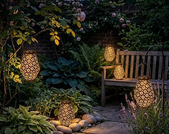 Linterna solar de metal para exteriores, luz LED para jardín, decoración colgante