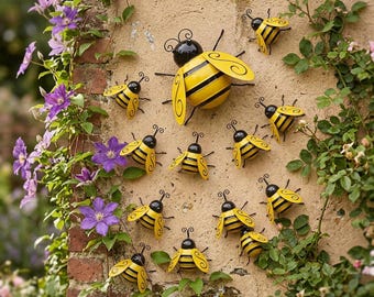 Metal Bee Wall Decor Set Garden Art Bumble Bee Outdoor Ornament