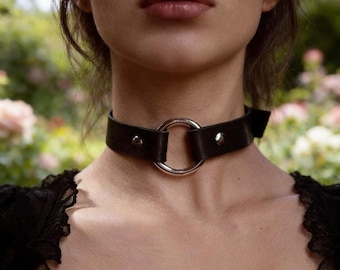Gotische o-ringchoker, zwarte leren punkketting, alt fashion statement-kraag